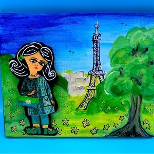 ORIGINAL mixed media, 8x10, by KMBRIS, “Ma bichette en Paris”